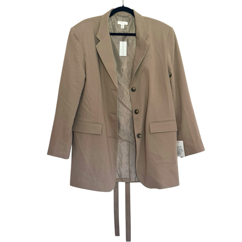 New Topshop Womens Belted Blazer Button Front Jacket NWT Dark Khaki Size 8
